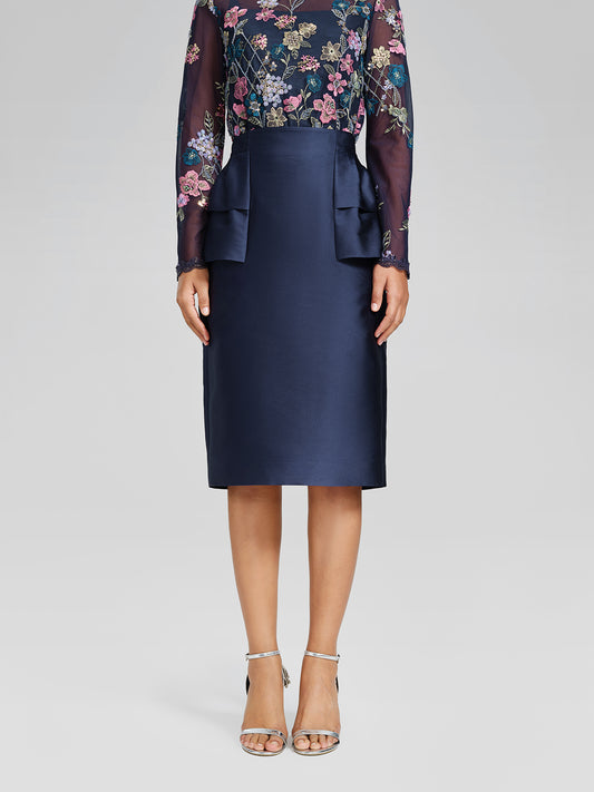 Silk Satin Ruffle-Trimmed Elastic-Waist Skirt