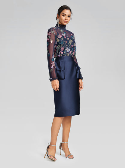 Beaded Floral Embroidery Lace-Panel Blouse (Camisole Included)