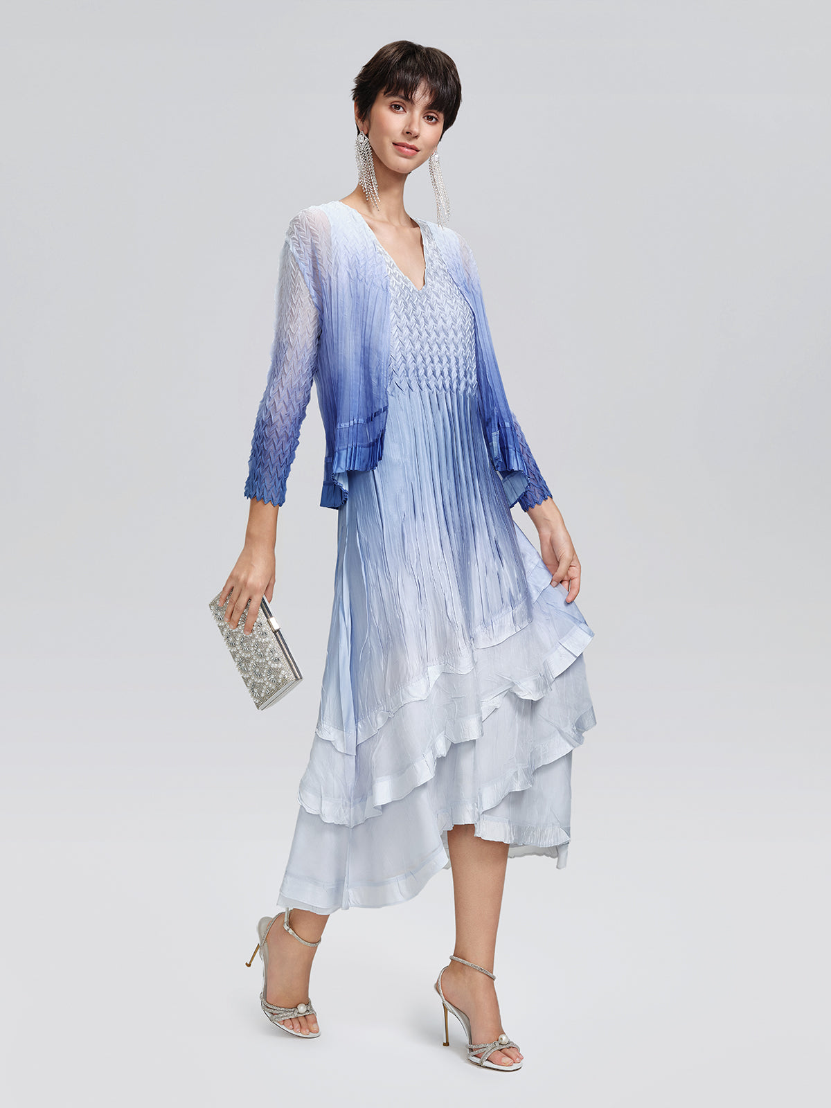 Pleated Gradient Two-piece High-waist Dress Set