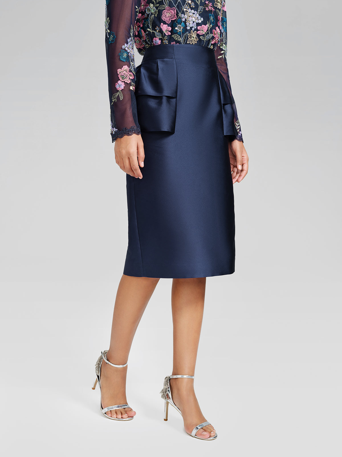 Silk Satin Ruffle-Trimmed Elastic-Waist Skirt