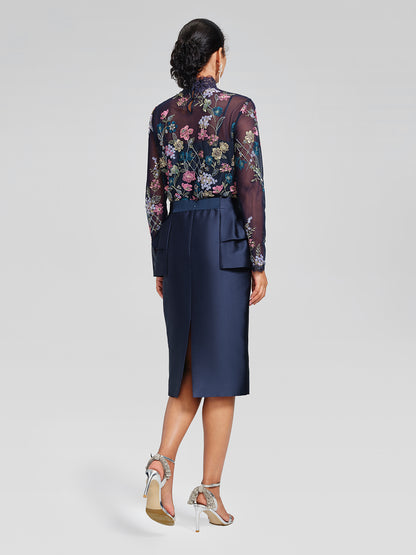 Beaded Floral Embroidery Lace-Panel Blouse (Camisole Included)