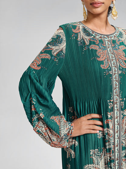 Printed Pleated Lantern Sleeve Dress