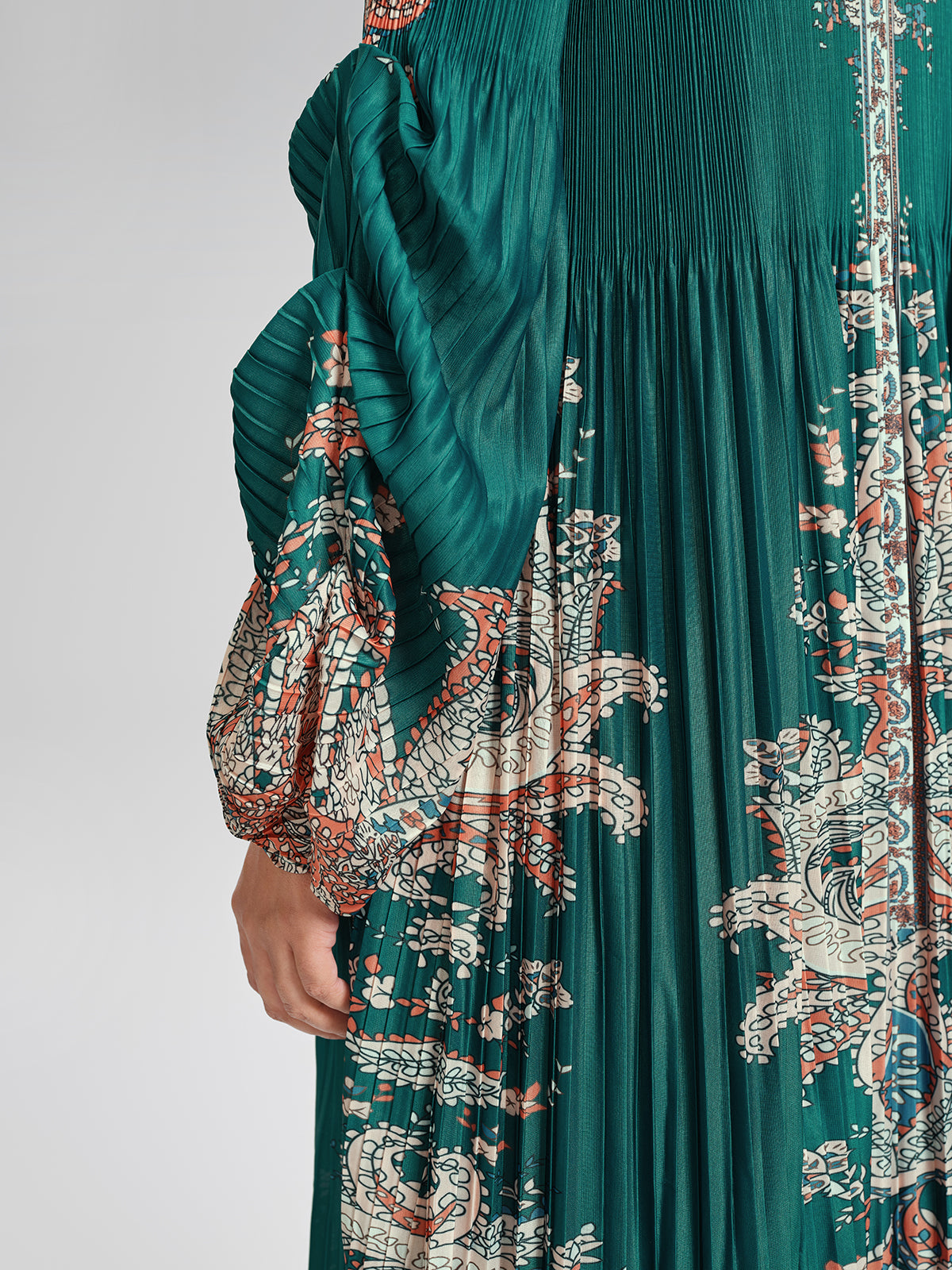 Printed Pleated Lantern Sleeve Dress