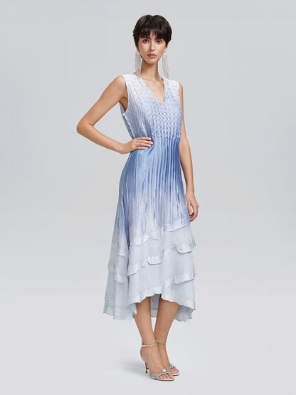 Pleated Gradient Two-piece High-waist Dress Set