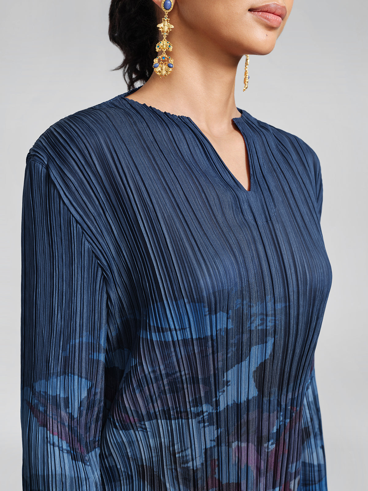 Stretch Pleated Asymmetric Artistic Print Dress