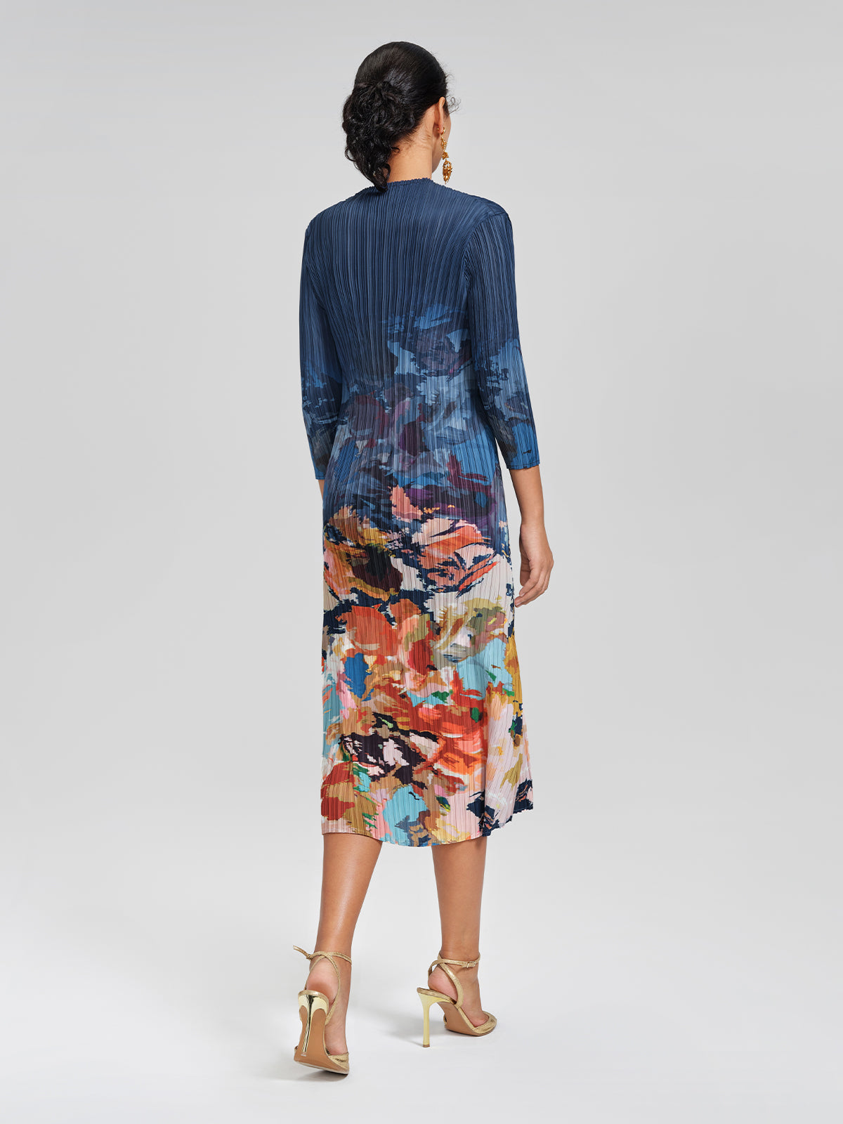 Stretch Pleated Asymmetric Artistic Print Dress