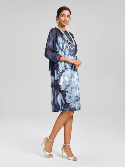 Double-Layer Artistic Print Sleeveless Dress
