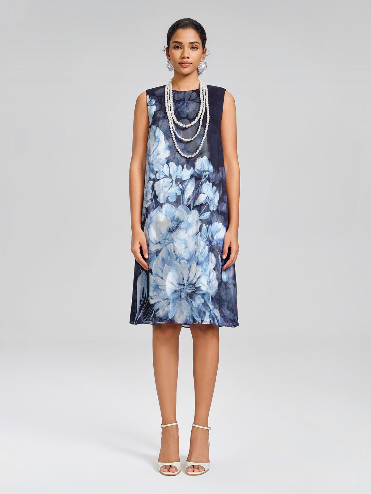 Double-Layer Artistic Print Sleeveless Dress