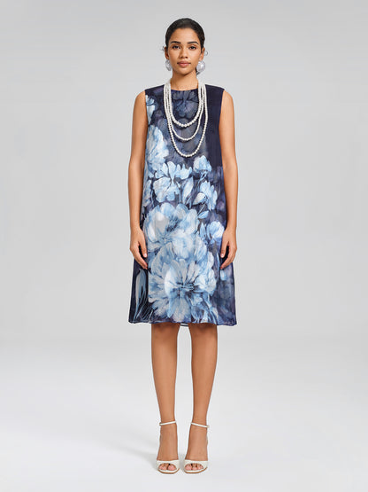 Double-Layer Artistic Print Sleeveless Dress