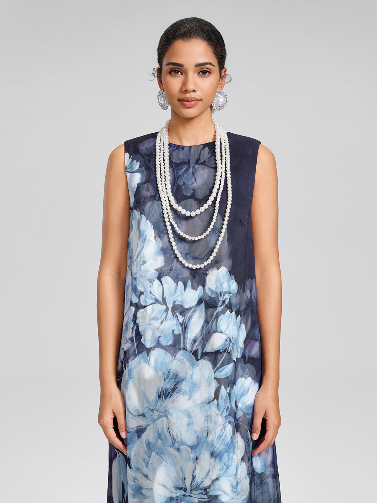 Double-Layer Artistic Print Sleeveless Dress