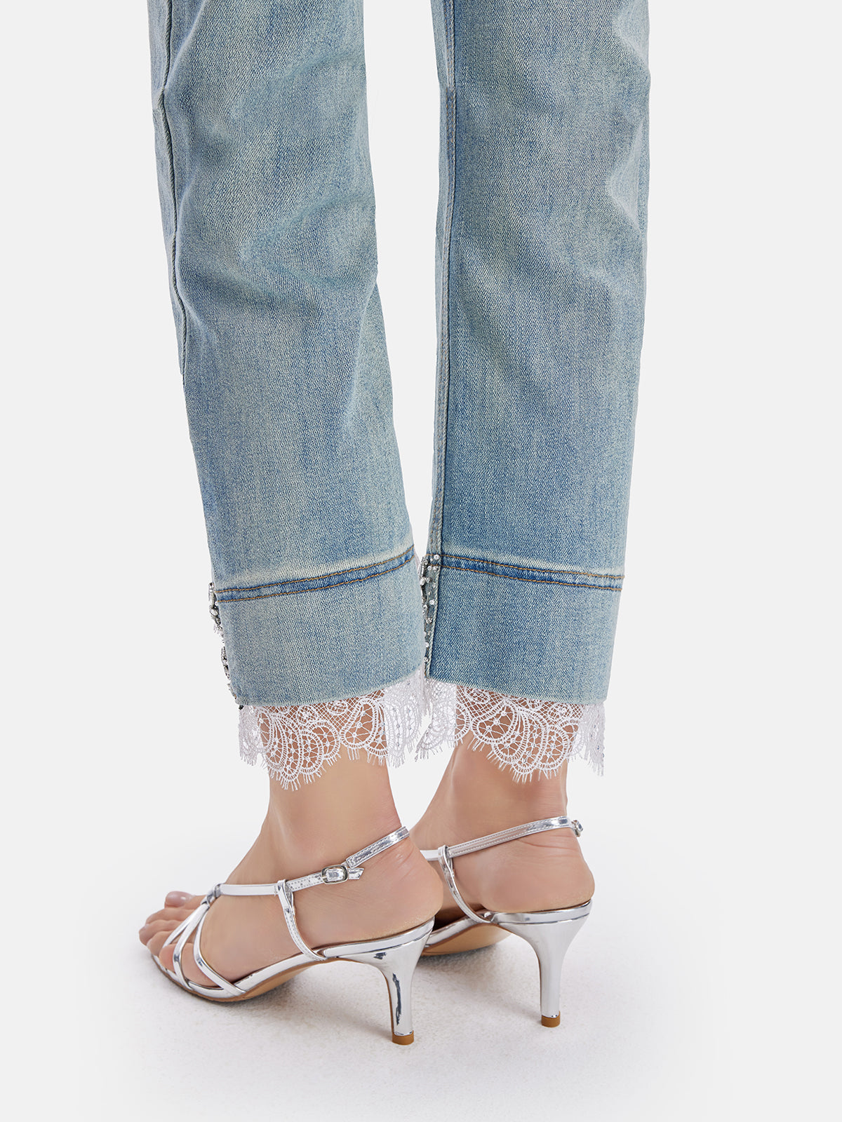 Beaded Lace Denim Pants