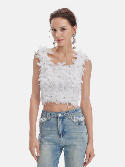 3D Floral Feather Vest