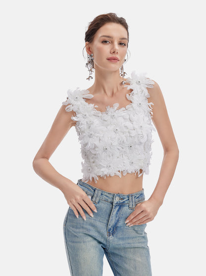 3D Floral Feather Vest