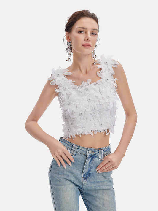 3D Floral Feather Vest