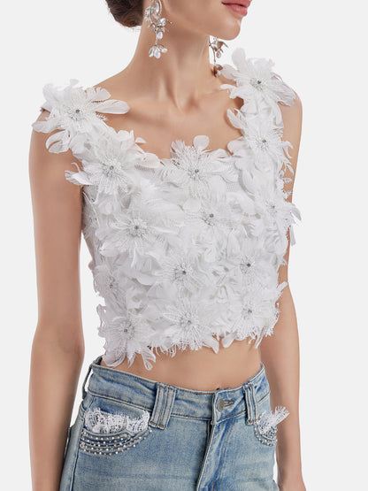 3D Floral Feather Vest