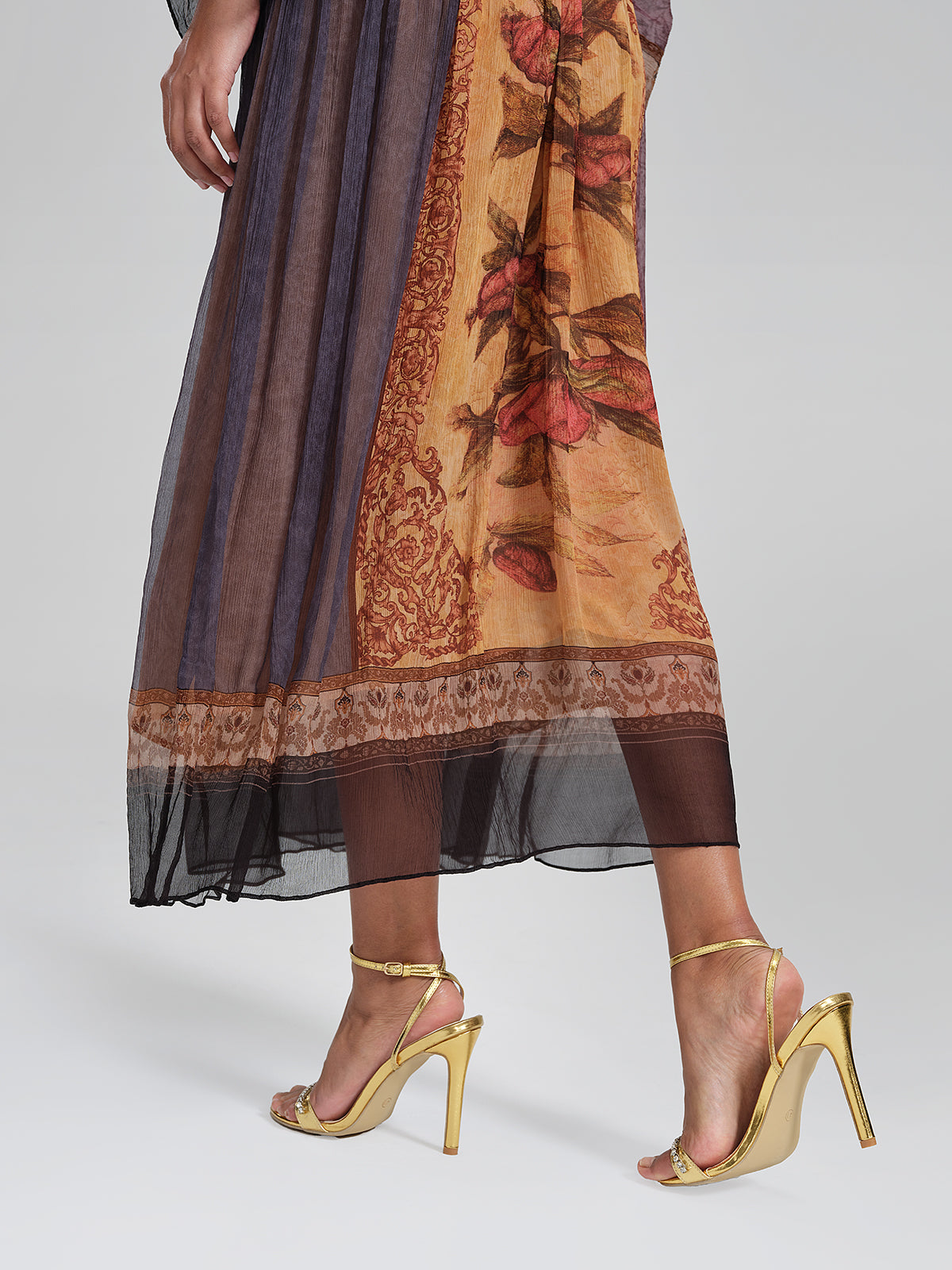 Silk Rhinestone Floral Batwing-Sleeve V-Neck Dress