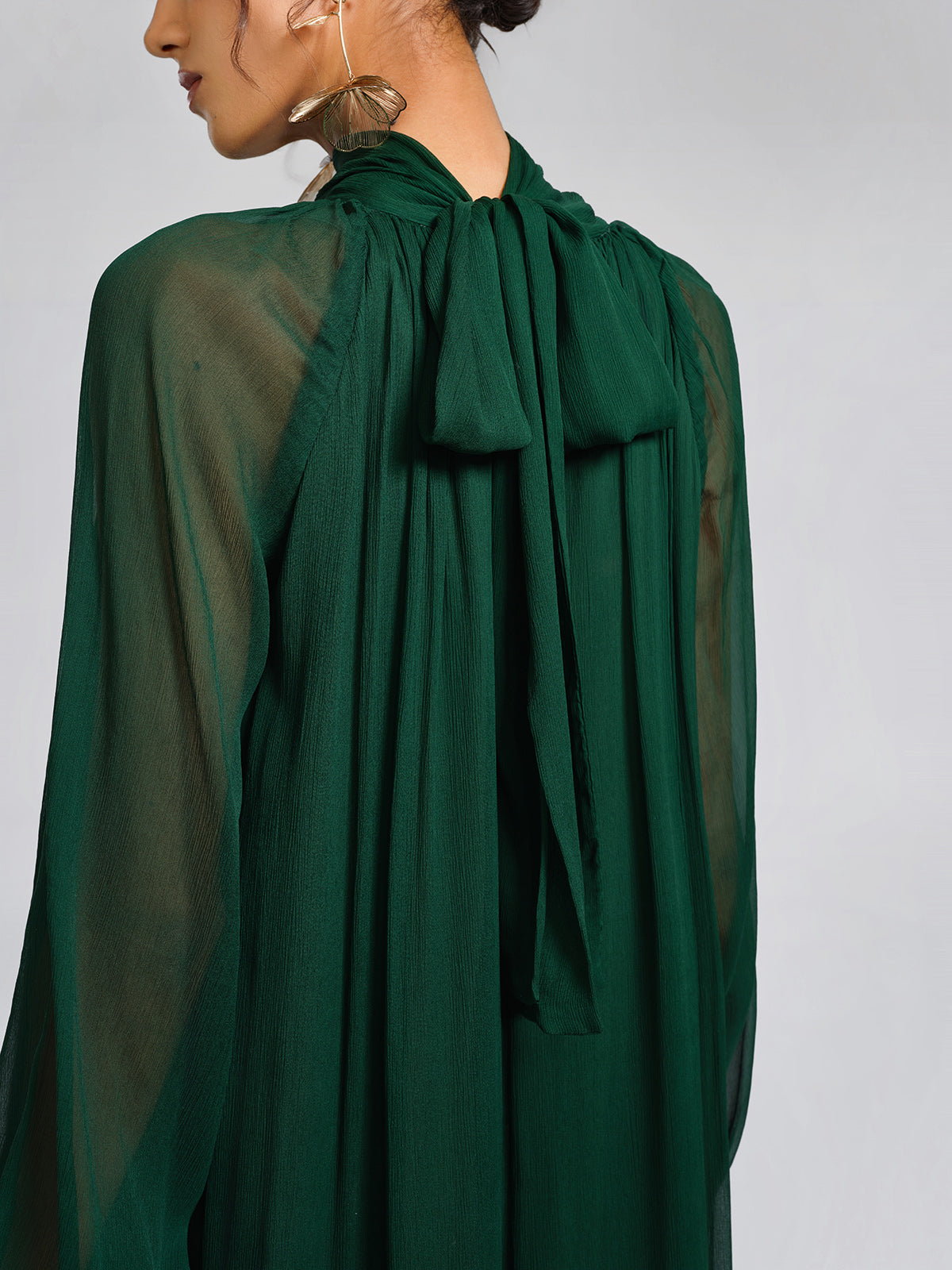 Silk Beaded Tie-Neck Dress