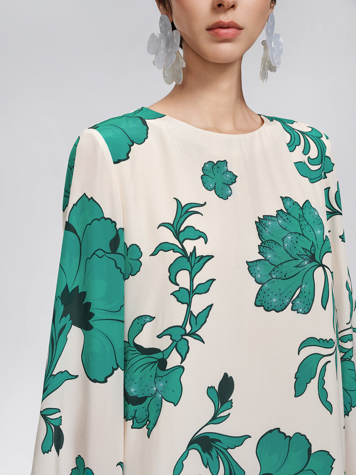100% Silk Nine-Quarter Sleeve Straight Maxi Dress (Wait Rope Included)