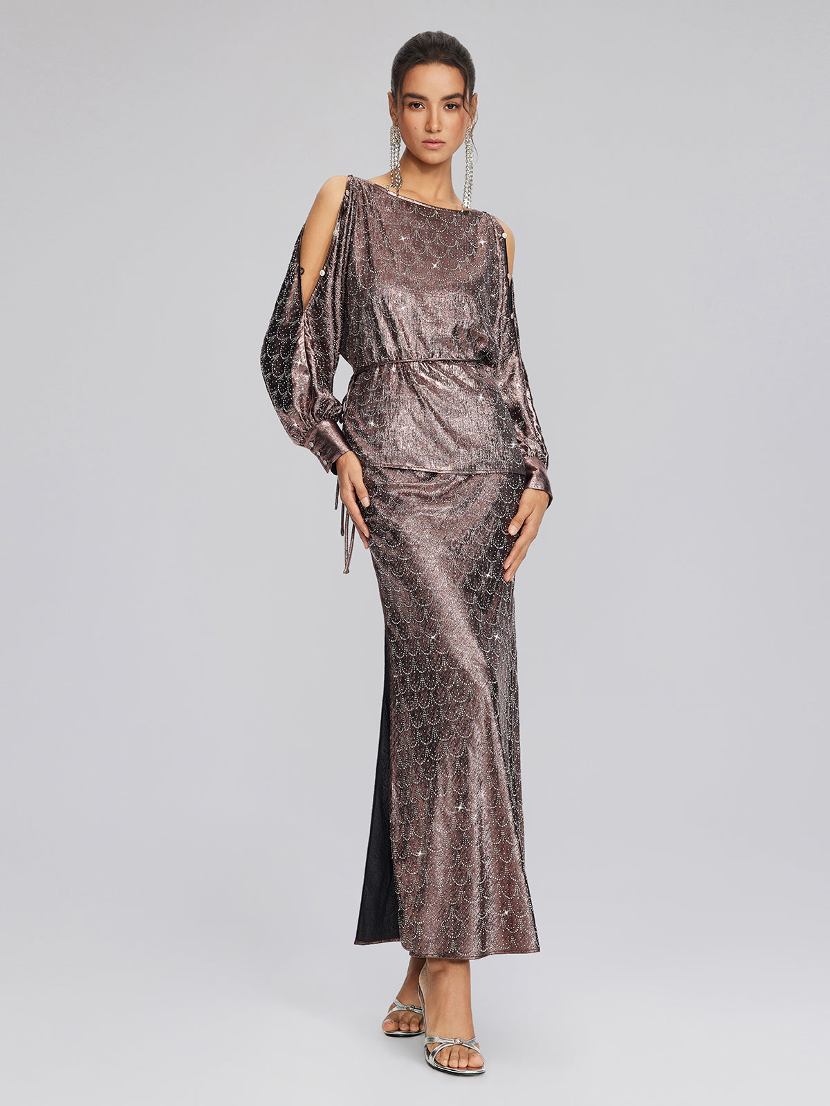 Rhinestone Side Slit Fishtail Skirt