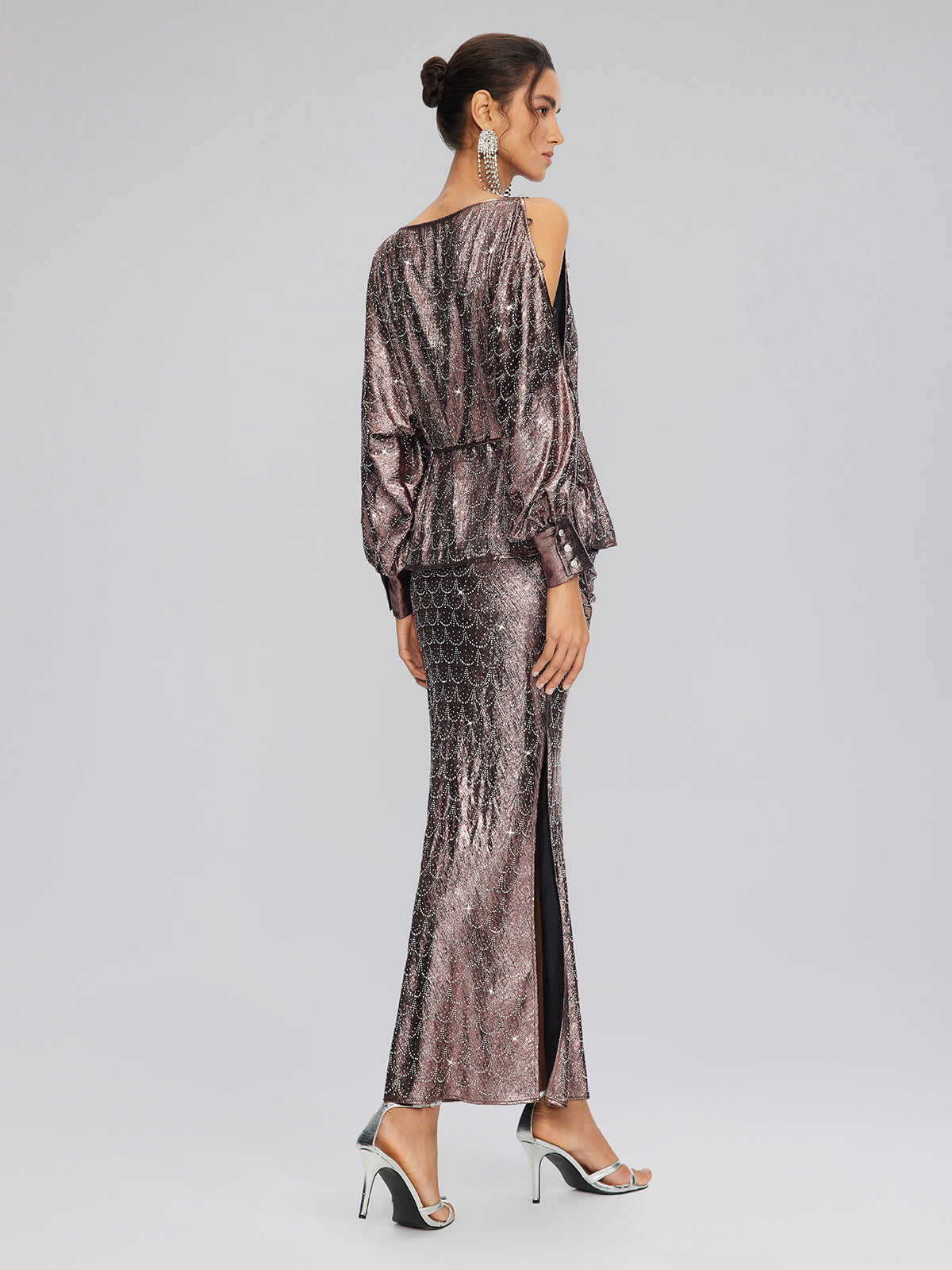 Rhinestone Side Slit Fishtail Skirt