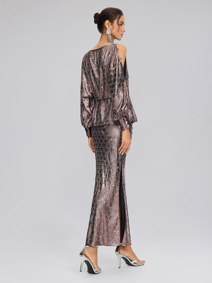 Rhinestone Side Slit Fishtail Skirt