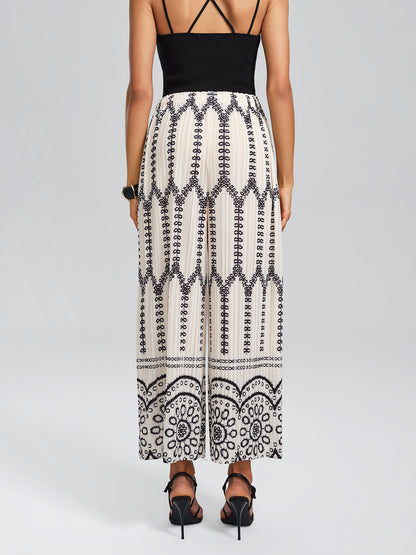 Bohemian Print Pleated Wide-Leg Pants