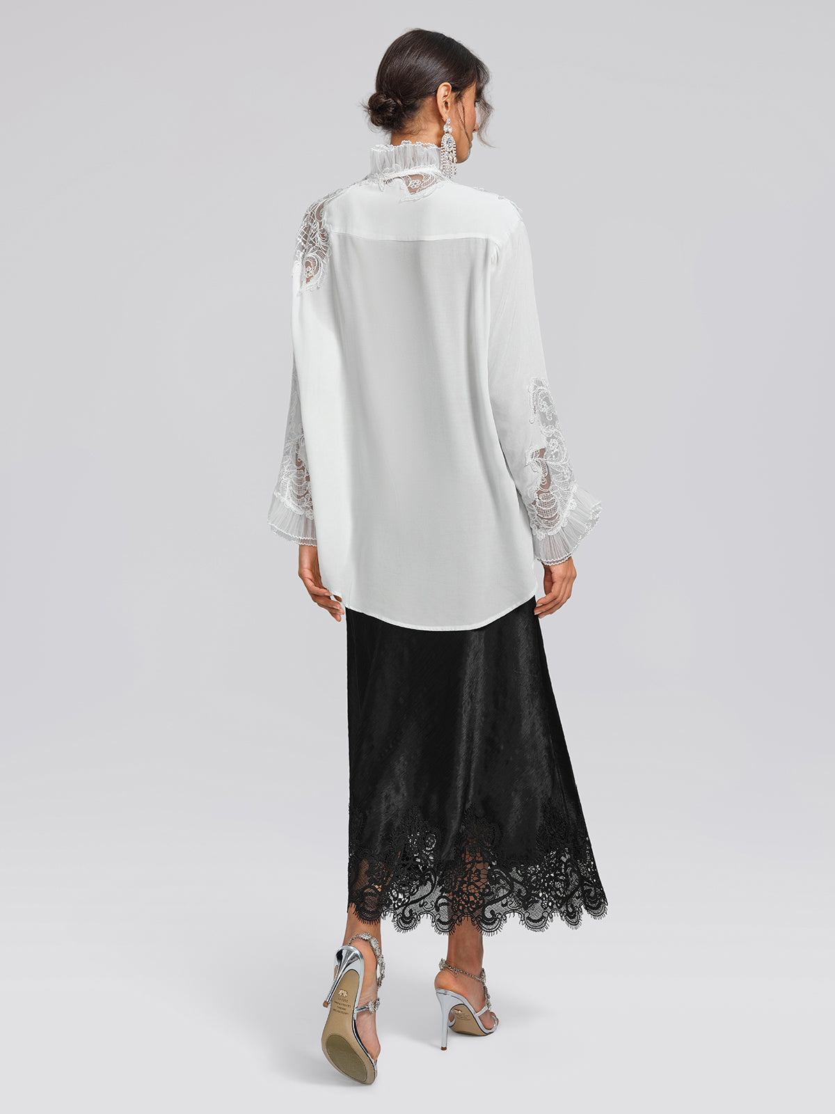 Stretch-Waist Lace Panel Acetate Mermaid Skirt