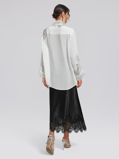 Stretch-Waist Lace Panel Acetate Mermaid Skirt