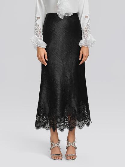 Stretch-Waist Lace Panel Acetate Mermaid Skirt