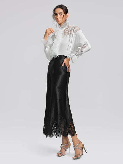 Stretch-Waist Lace Panel Acetate Mermaid Skirt