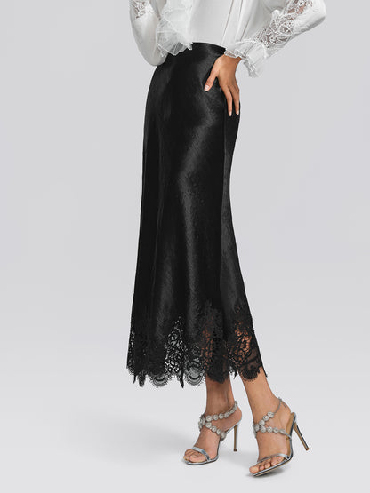 Stretch-Waist Lace Panel Acetate Mermaid Skirt