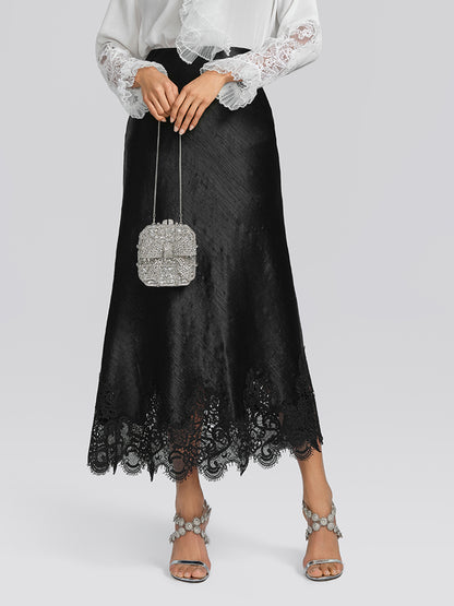 Stretch-Waist Lace Panel Acetate Mermaid Skirt