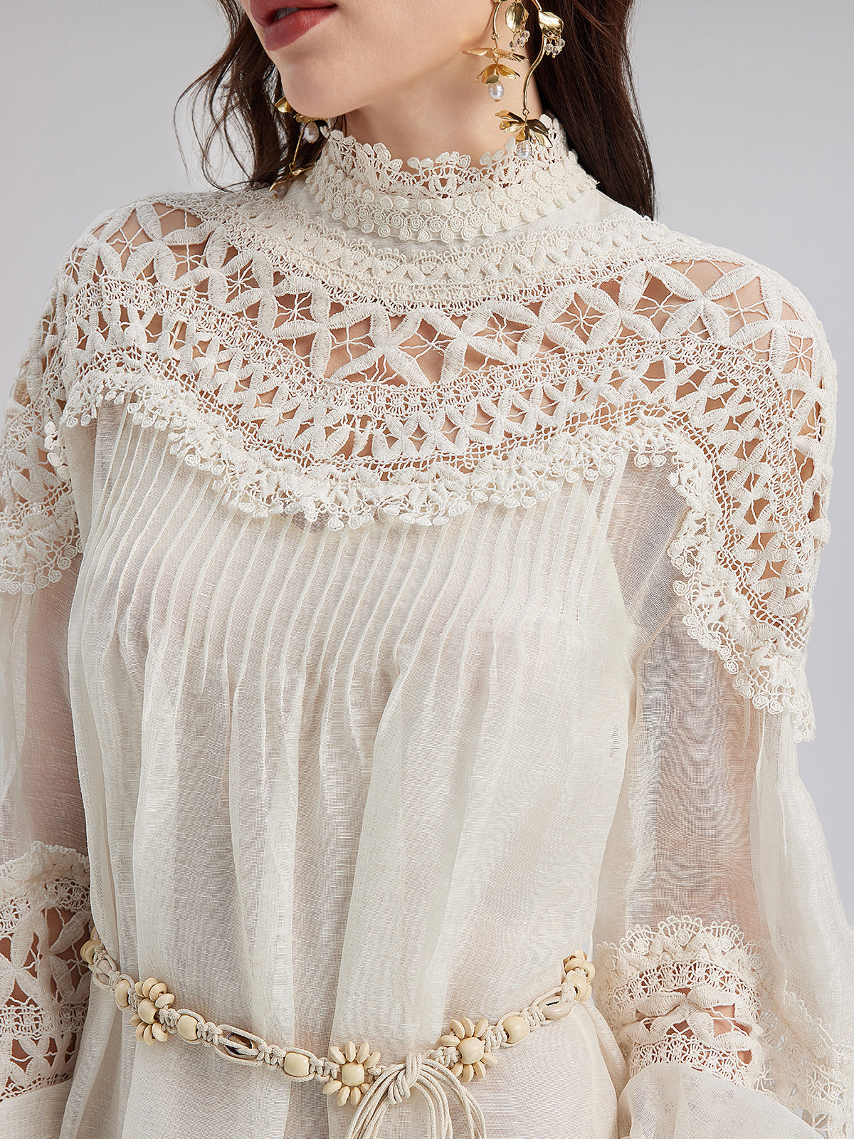 Final Sale | French Linen Openwork Lace Dress