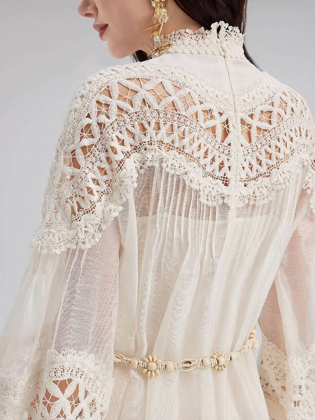 Final Sale | French Linen Openwork Lace Dress