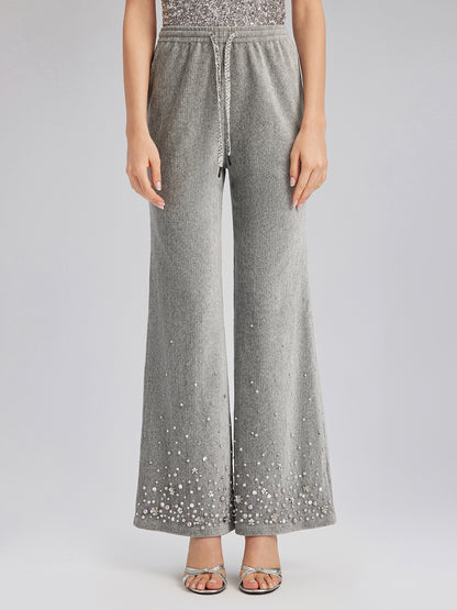 Chenille Ribbed Beaded Straight-Leg Pants