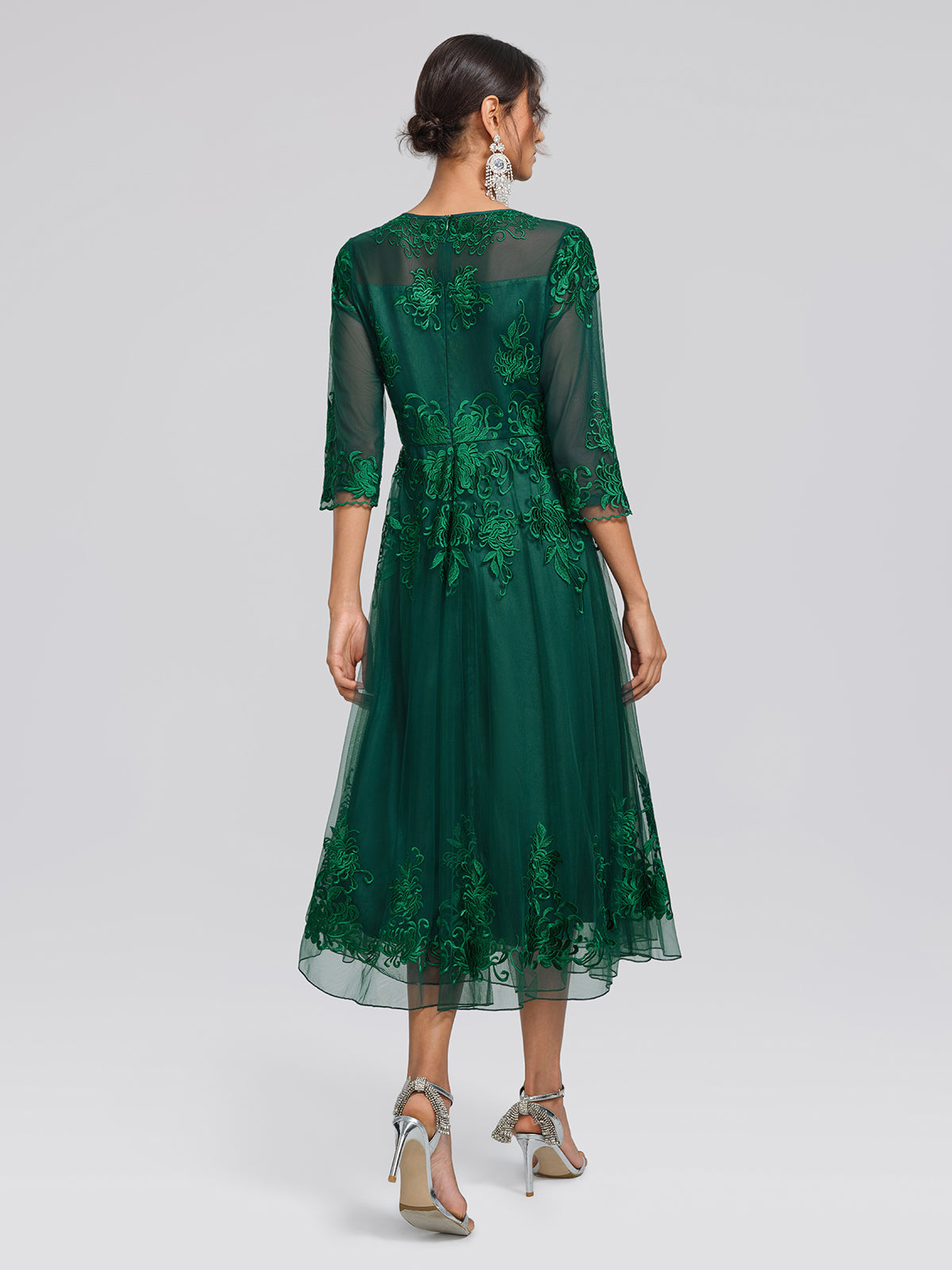 Floral Leaf Vine Embroidery Tulle Dress