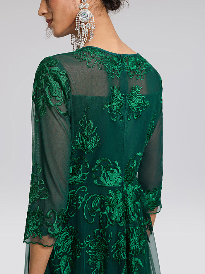 Floral Leaf Vine Embroidery Tulle Dress