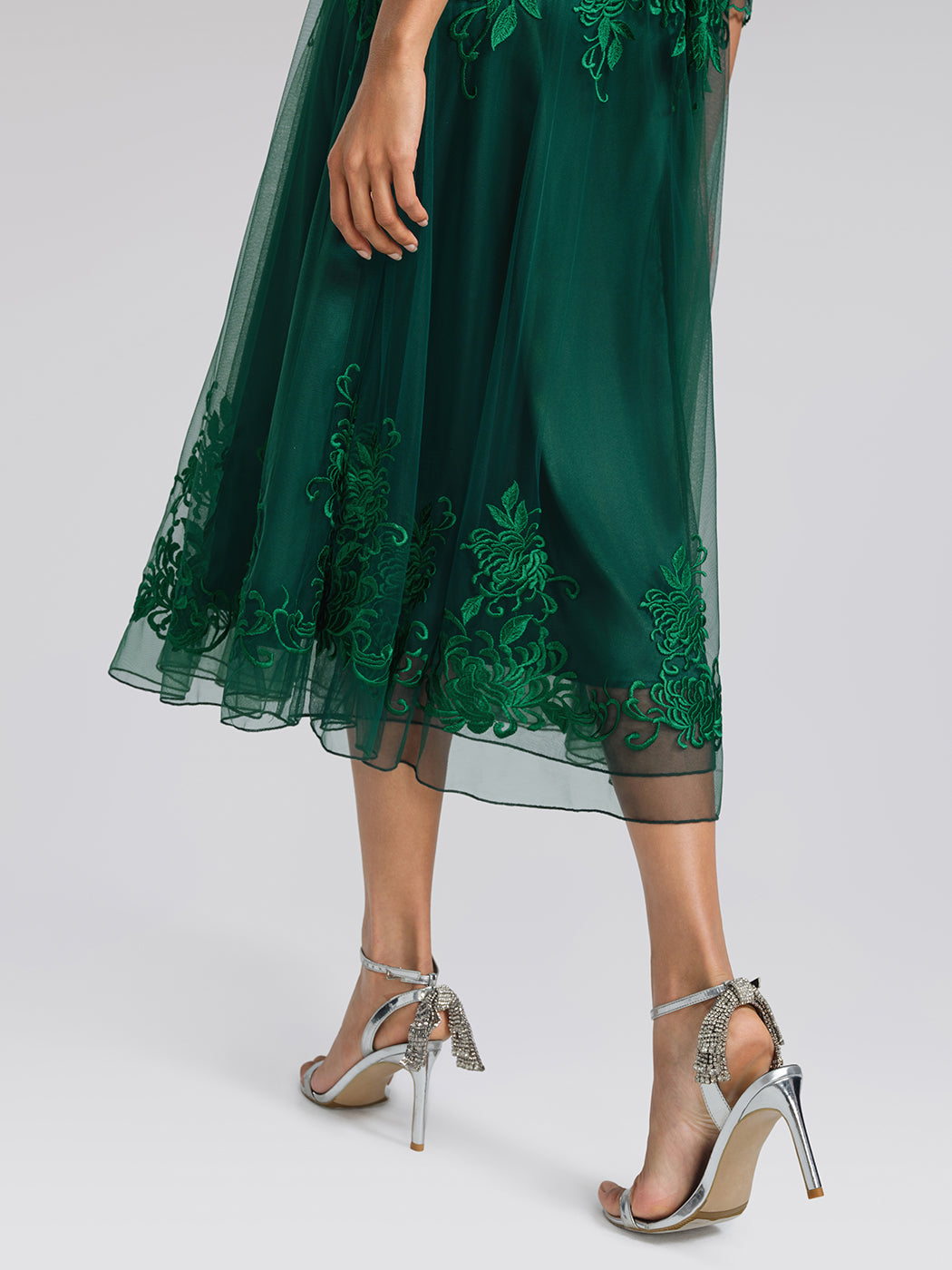 Floral Leaf Vine Embroidery Tulle Dress