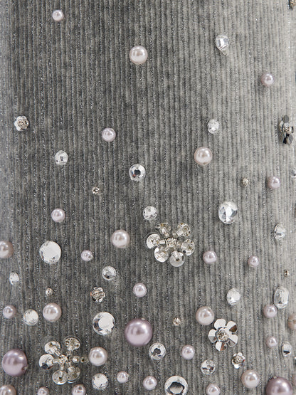 Chenille Ribbed Beaded Straight-Leg Pants