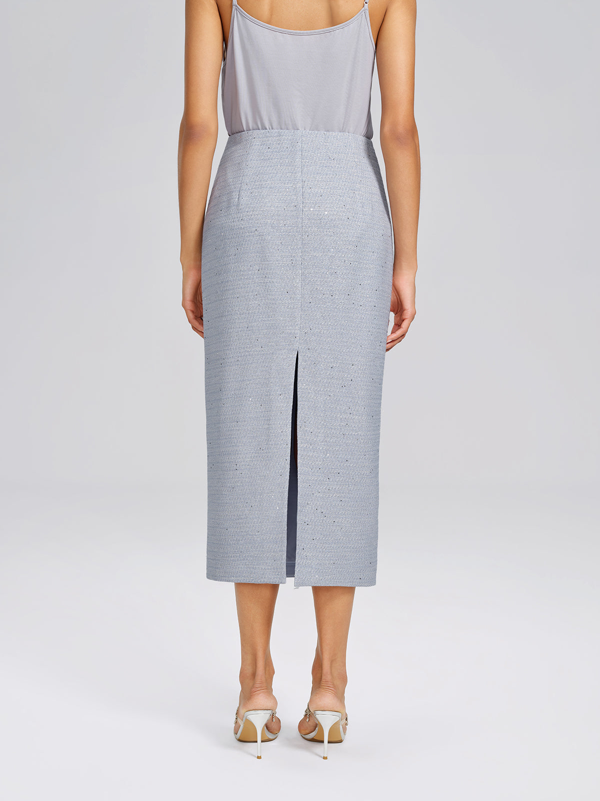 Textured Tweed Beaded Straight Skirt