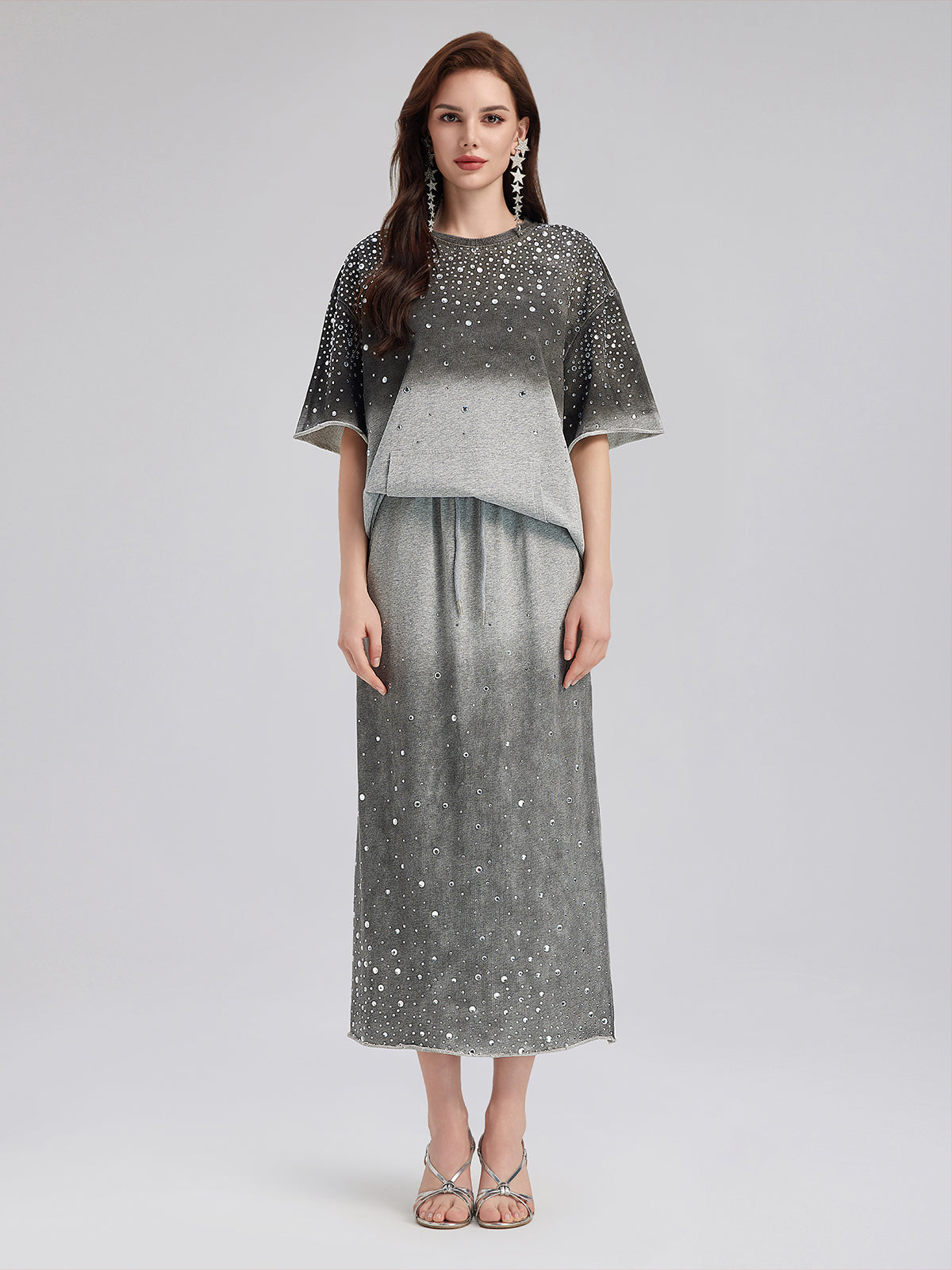 Gradient-Coated Rhinestone Knit Tee