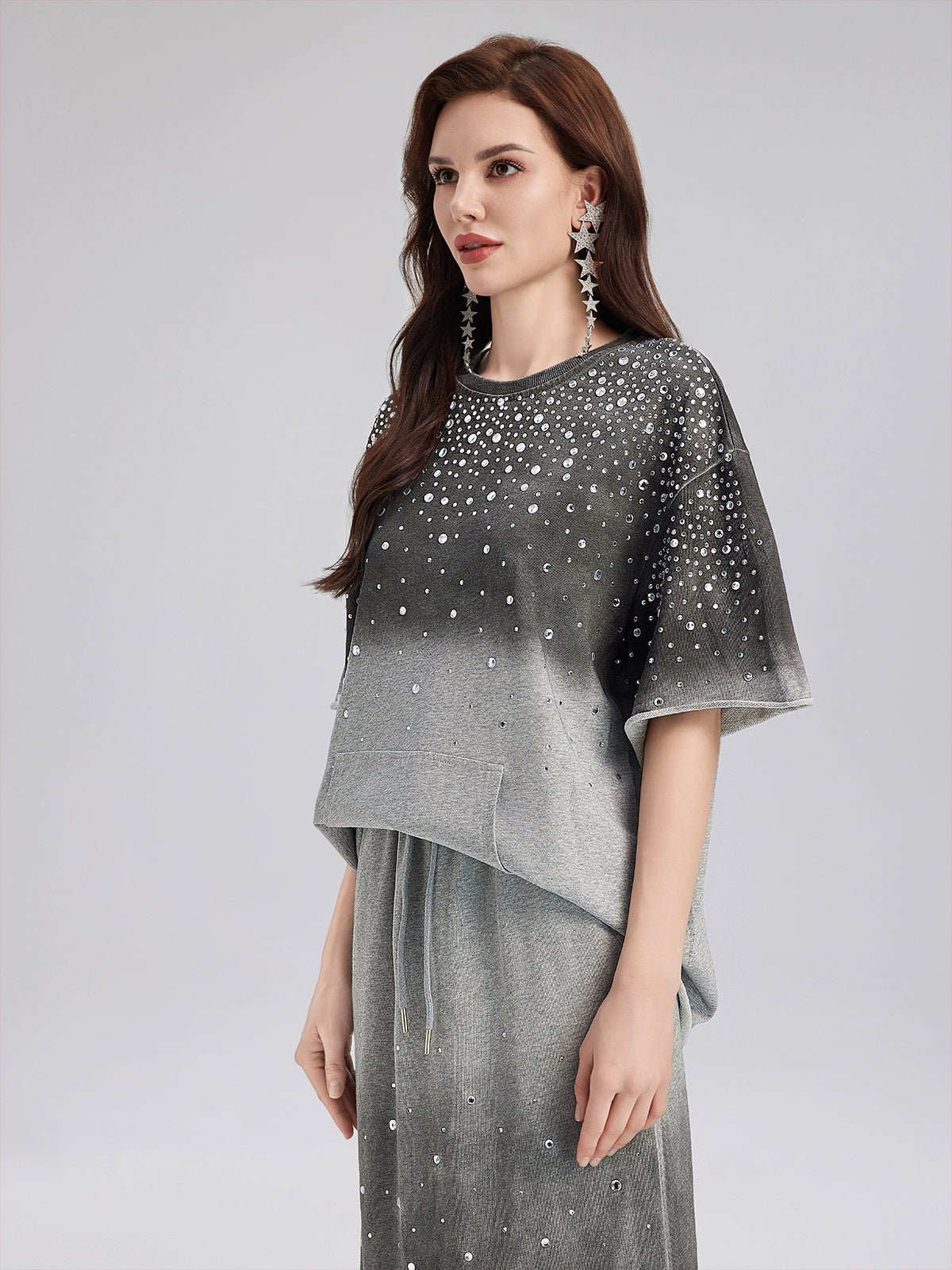 Gradient-Coated Rhinestone Knit Tee