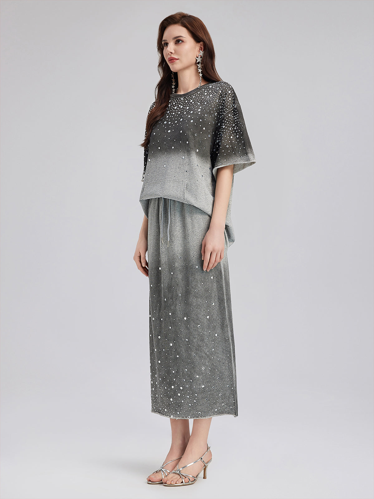 Gradient-Coated Rhinestone Knit Tee
