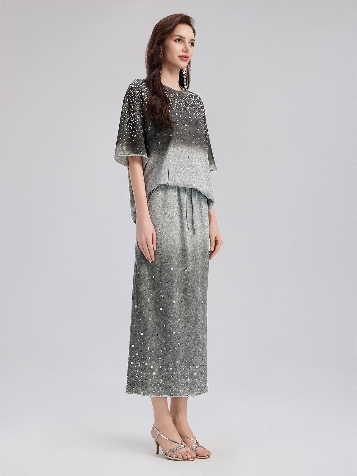 Gradient-Coated Rhinestone Knit Tee