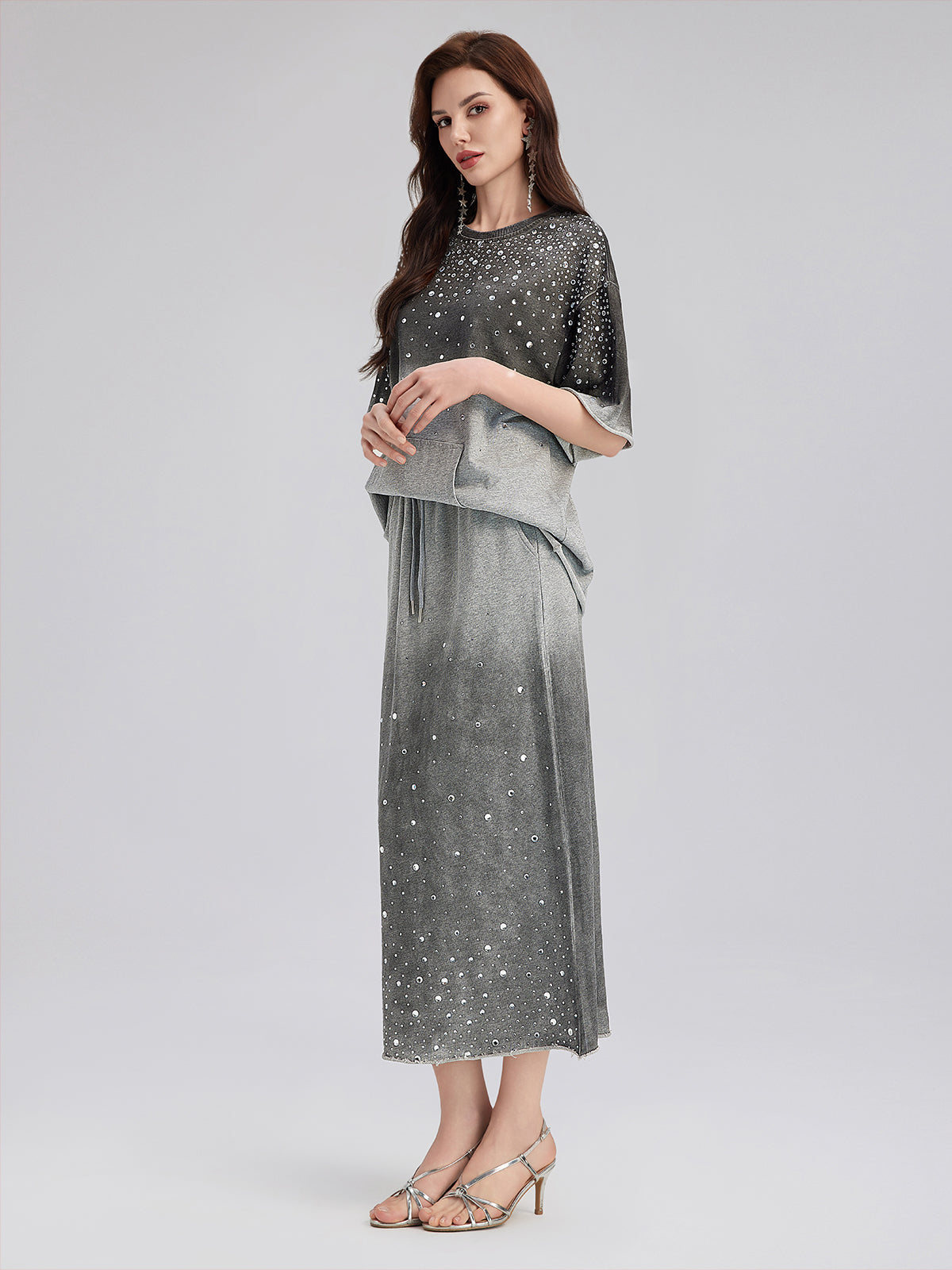 Gradient-Coated Rhinestone Knit Tee