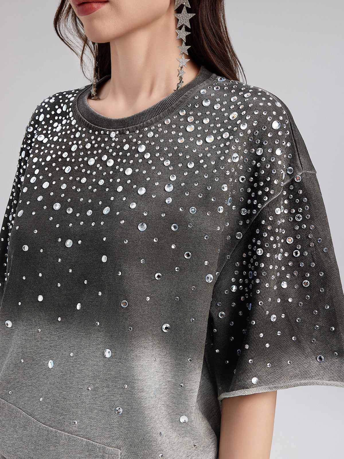Gradient-Coated Rhinestone Knit Tee
