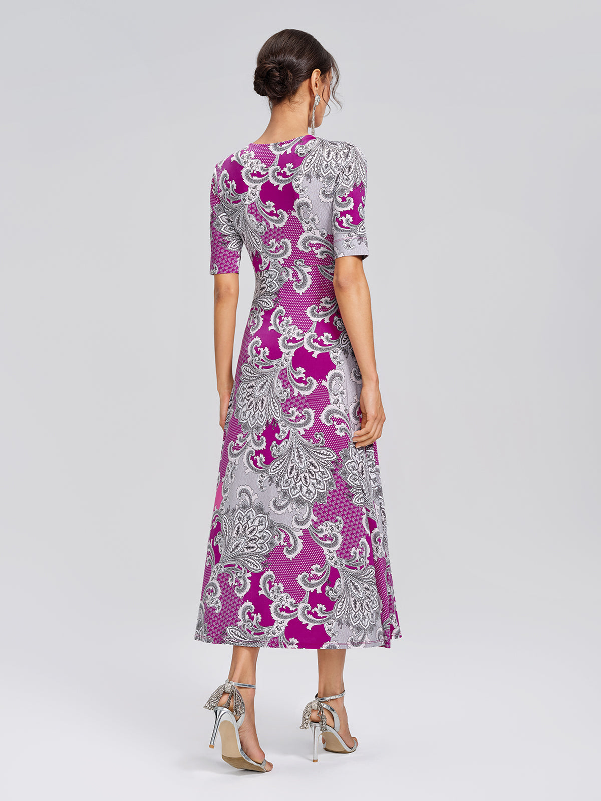 Paisley Print Twist Waist V-Neck Dress