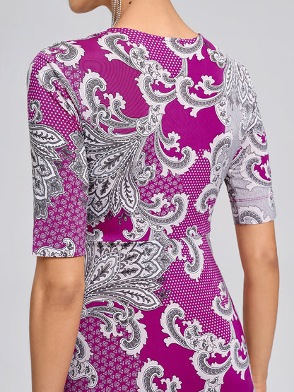 Paisley Print Twist Waist V-Neck Dress
