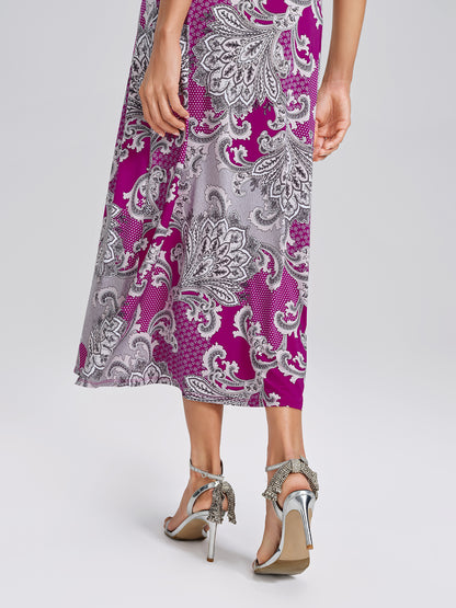 Paisley Print Twist Waist V-Neck Dress