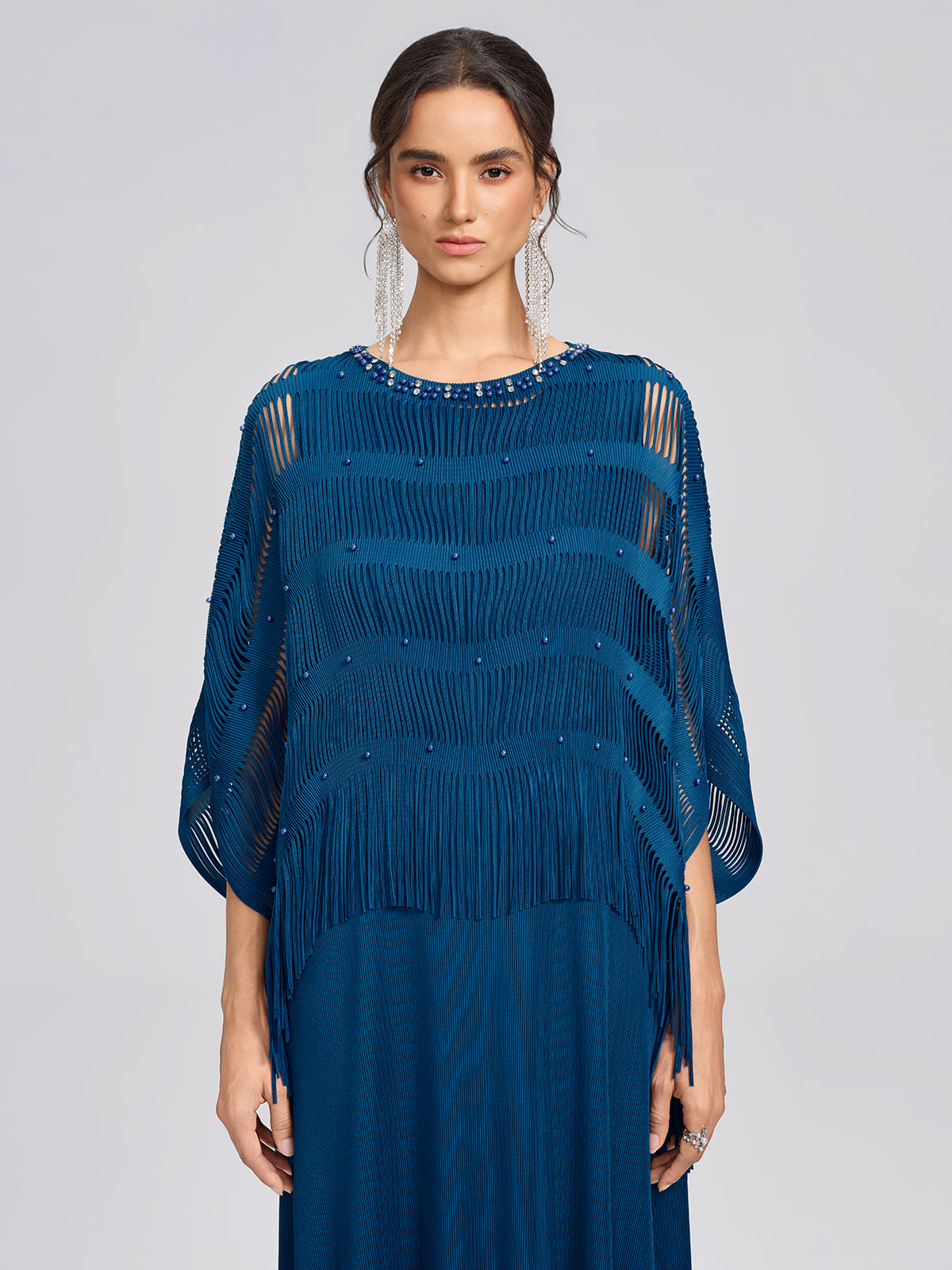 Hand-Beaded Openwork Burnout Cape Dress Set